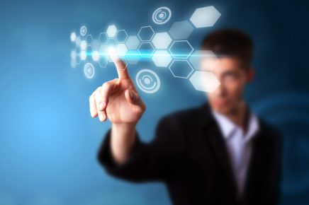 man working on hologram screen