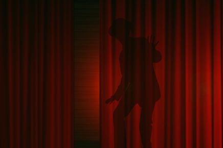 shadow on red curtain